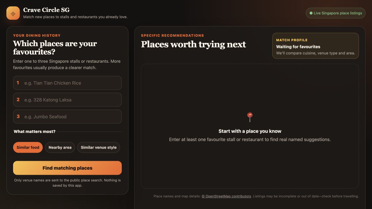 Crave Circle SG: Empty venue matching form