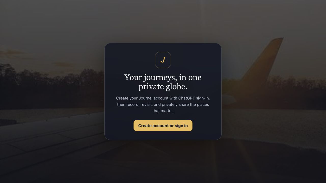 Journel · Your travel globe: Public landing and sign-in gate