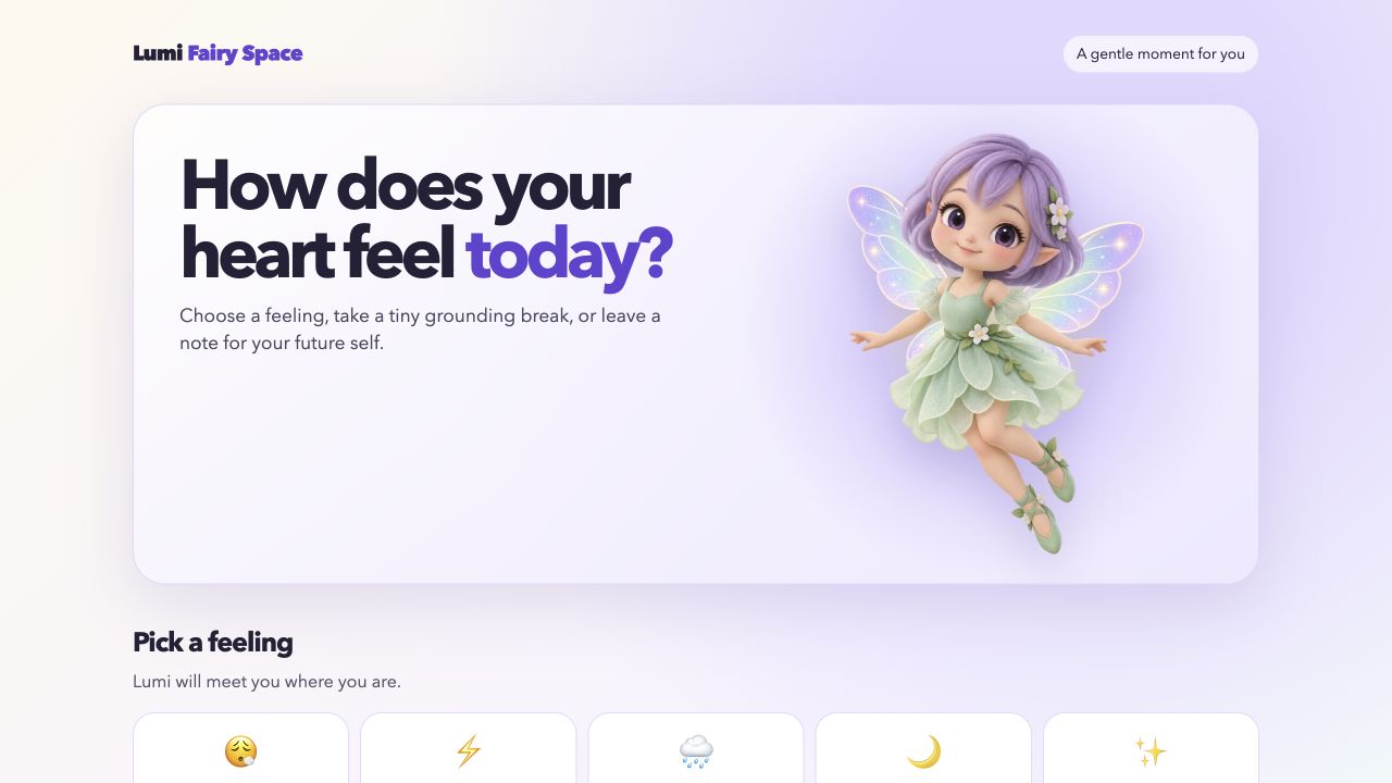 Lumi Fairy Space: Opening fairy illustration and welcome