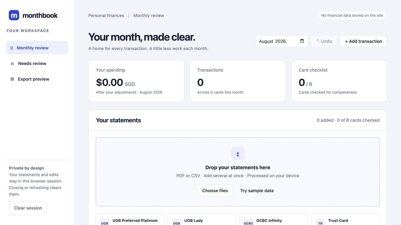 Monthbook: Initial empty monthly-review page