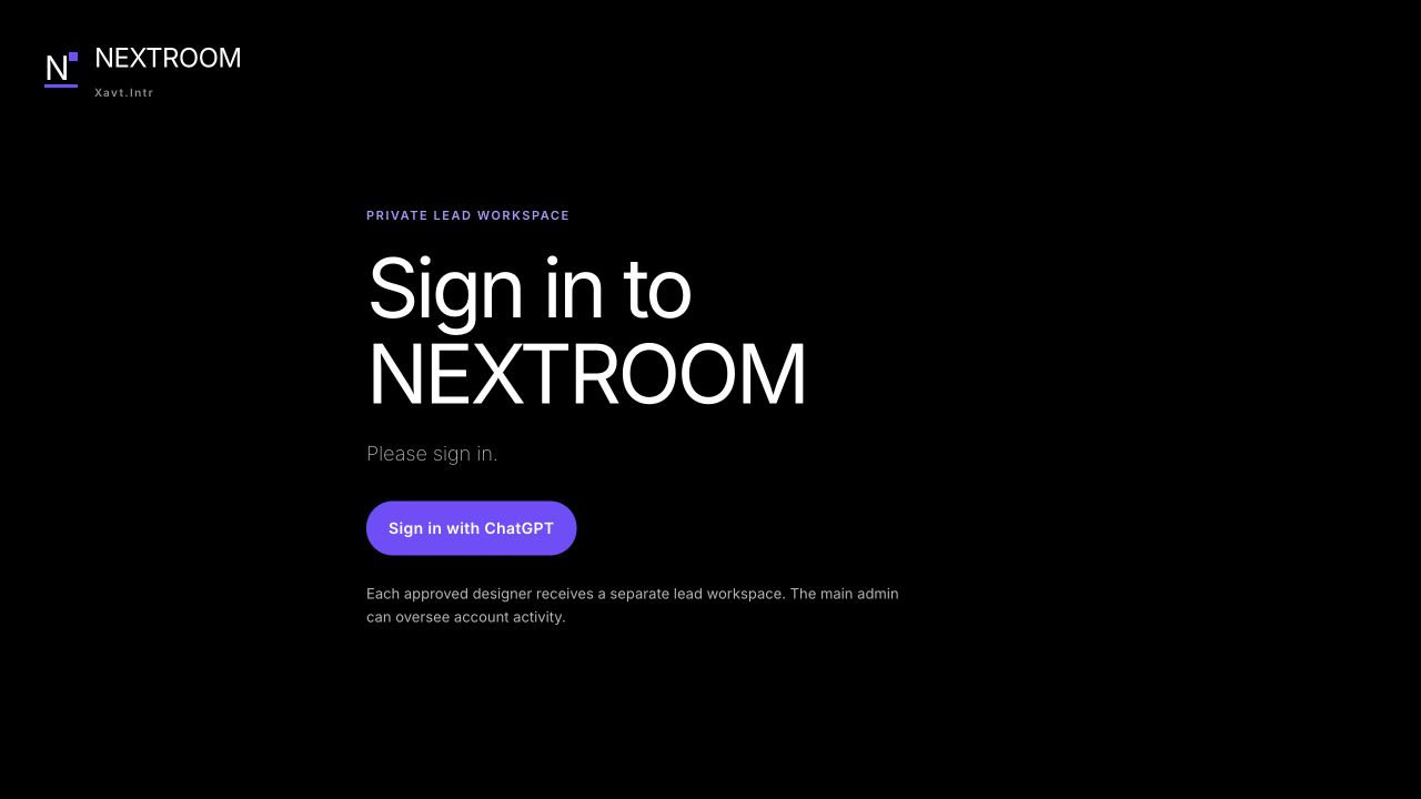 NEXTROOM · Xavt.Intr: Branded NEXTROOM sign-in gate