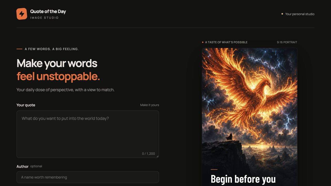 Quote of the Day · Image Studio: Public quote studio with built-in phoenix sample